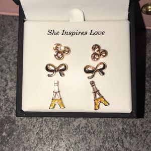 Set of Three Rose Gold Earrings